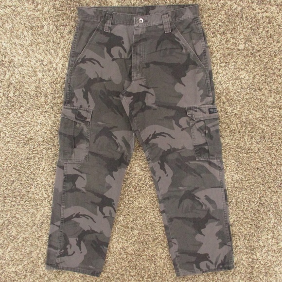 Wrangler Pants Men's 31x30 Woodland‎ Camo Cargo 100% Cotton Khaki - Picture 1 of 5